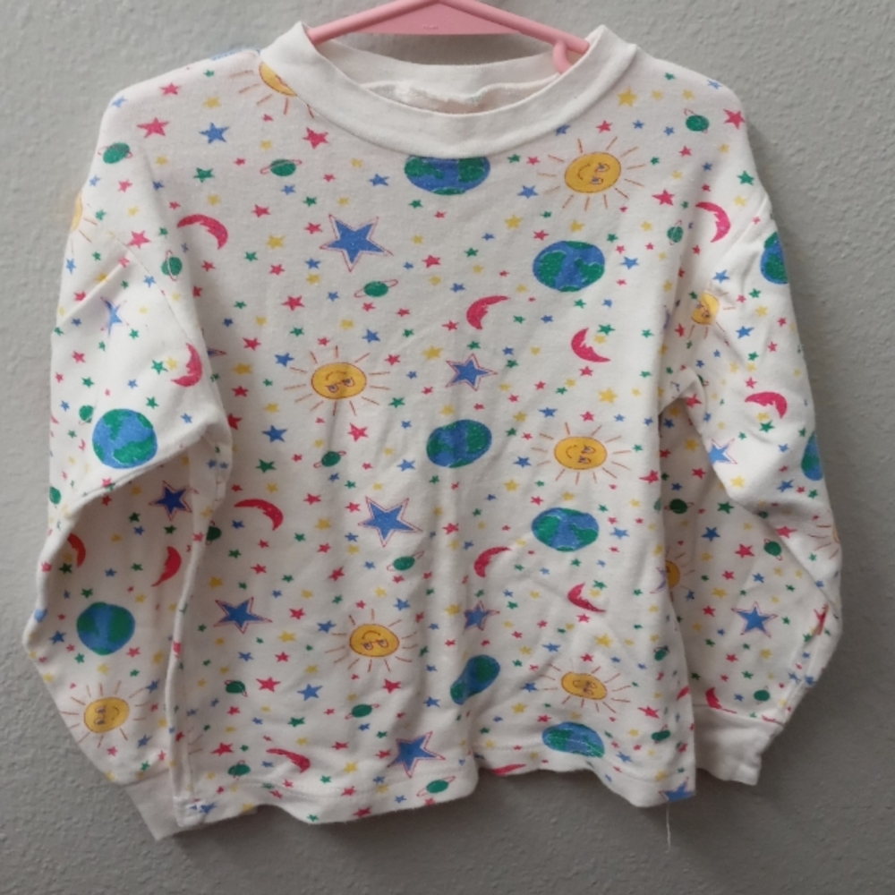 Colorful Star and Planet Print Pajama Top